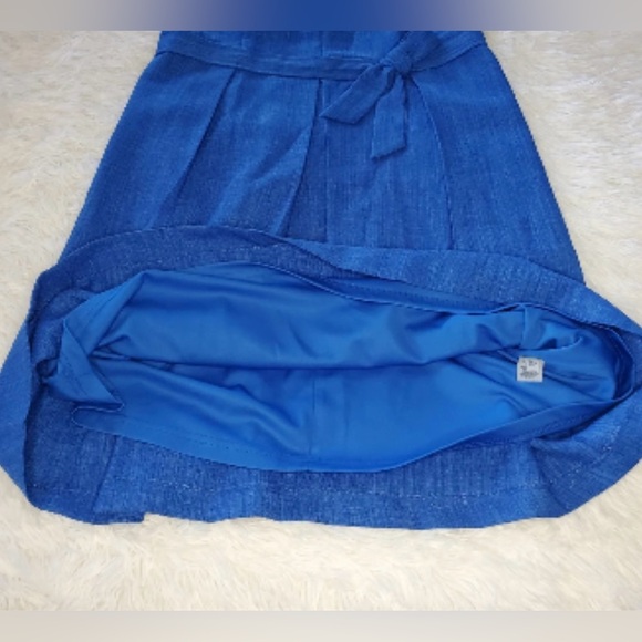 Ellen Tracy A-line Sleeveless Midi Dress Cobalt Blue Waist Accent Bow & Pockets - Picture 15 of 15